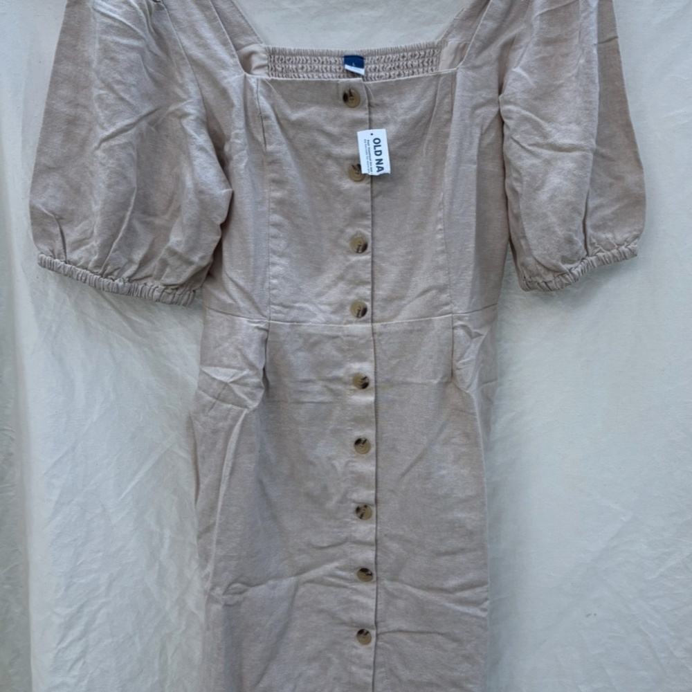 Old Navy Puff-Sleeve Linen-Blend Mini Dress, size L